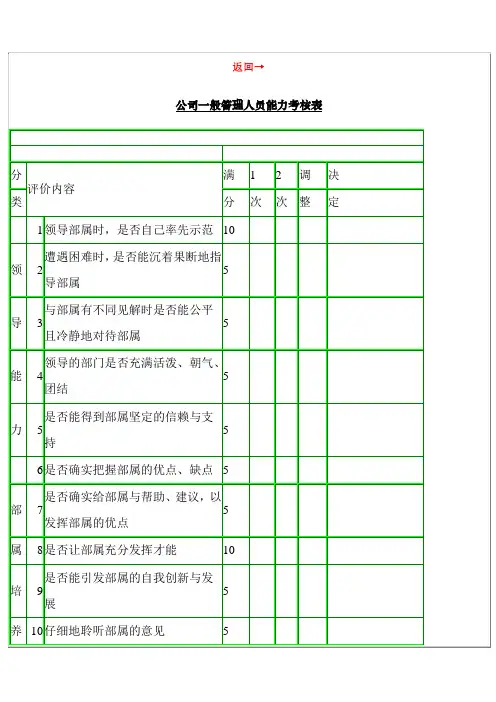 公司一般管理人员能力考核表