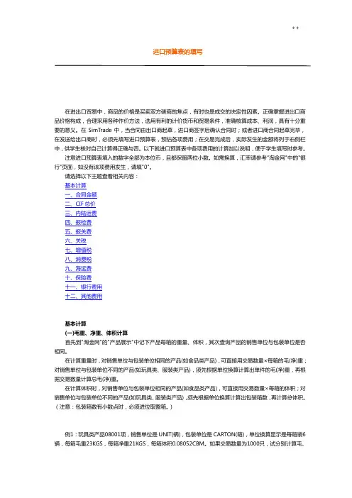 Simtrade外贸实务系统进出口预算表