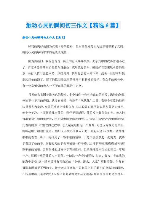 触动心灵的瞬间初三作文【精选6篇】