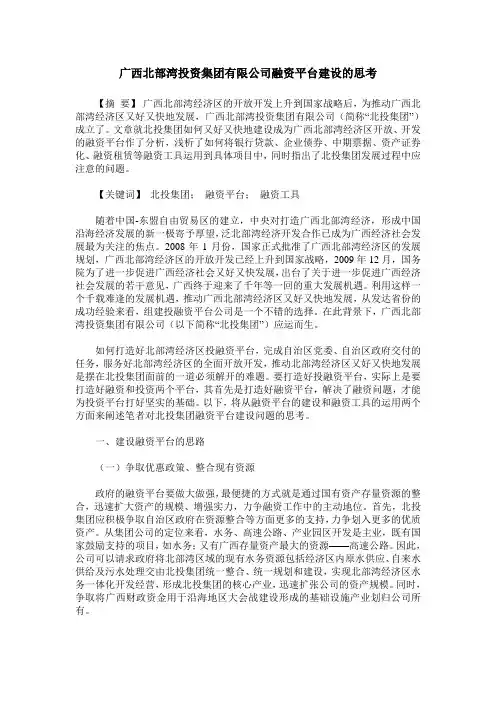 广西北部湾投资集团有限公司融资平台建设的思考