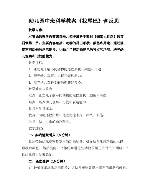 幼儿园中班科学教案《找尾巴》含反思
