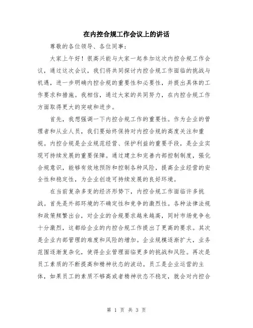 在内控合规工作会议上的讲话