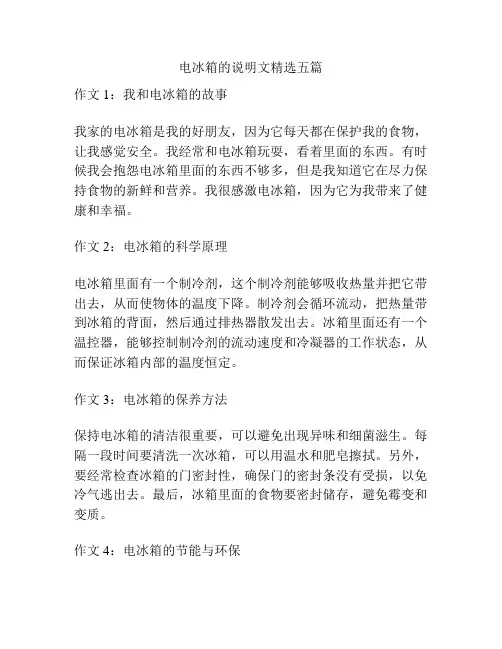 电冰箱的说明文精选五篇