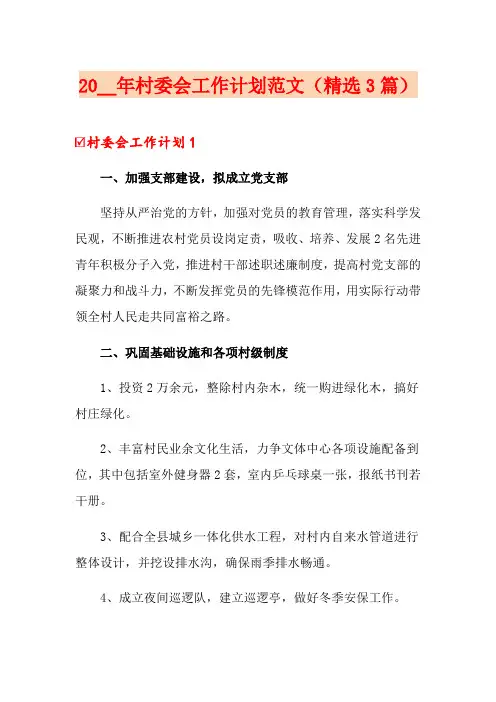 2020年村委会工作计划范文(精选3篇)
