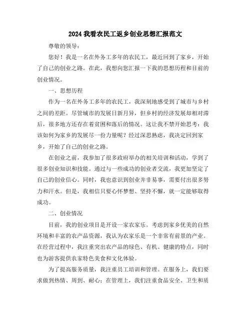 2024我看农民工返乡创业思想汇报范文