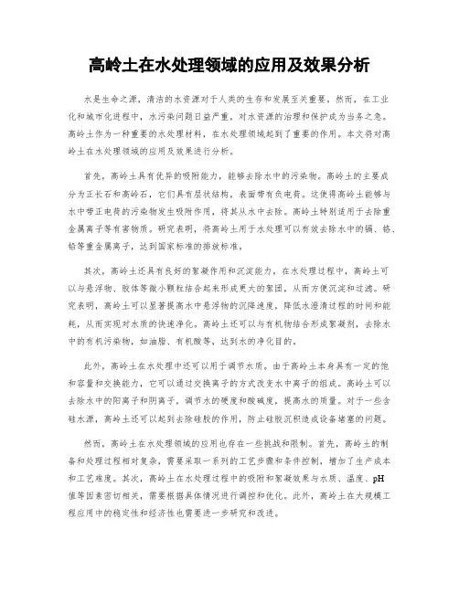 高岭土在水处理领域的应用及效果分析