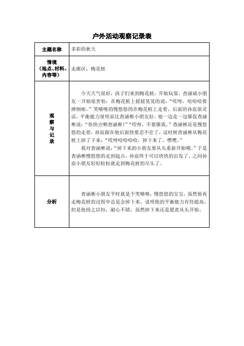 中班区域游戏户外观察记录表