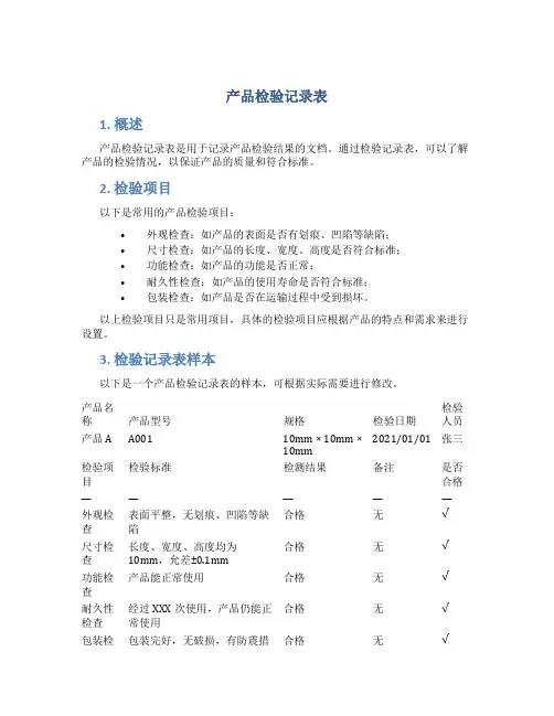 产品检验记录表