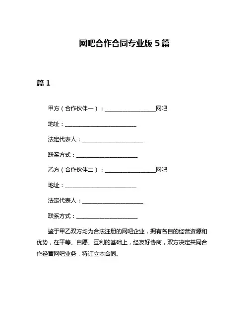 网吧合作合同专业版5篇