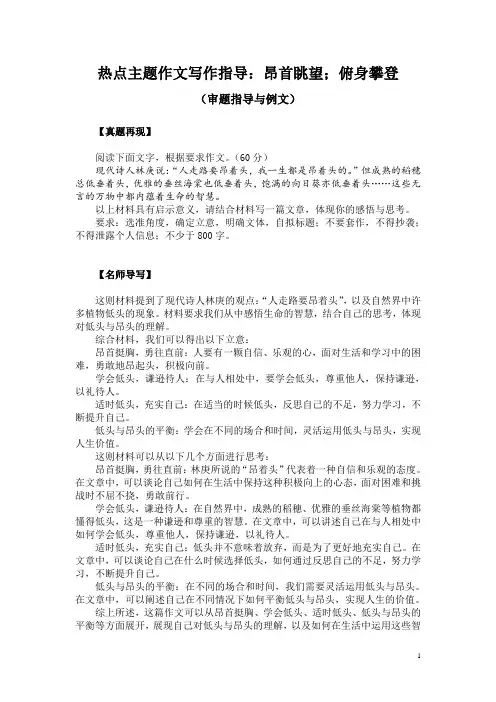 热点主题作文写作指导：昂首眺望;俯身攀登(审题指导与例文)