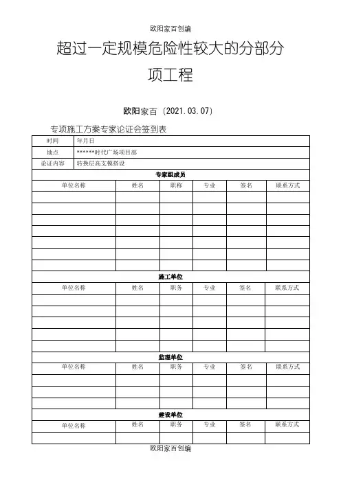 专项施工方案专家论证会签到表、论证报告、论证审批表之欧阳家百创编