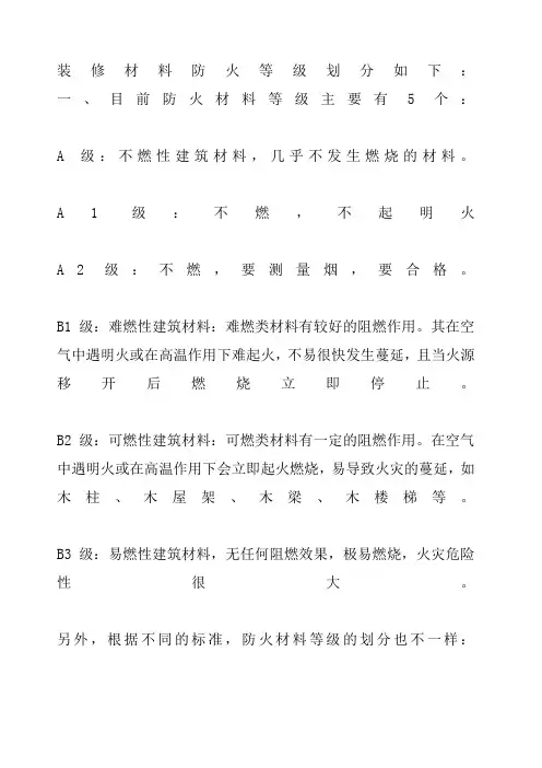 装修材料防火等级划分