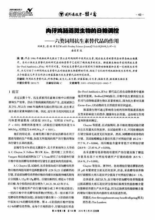 肉仔鸡肠道微生物的日粮调控——六类饲用抗生素替代品的作用