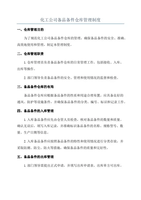 化工公司备品备件仓库管理制度