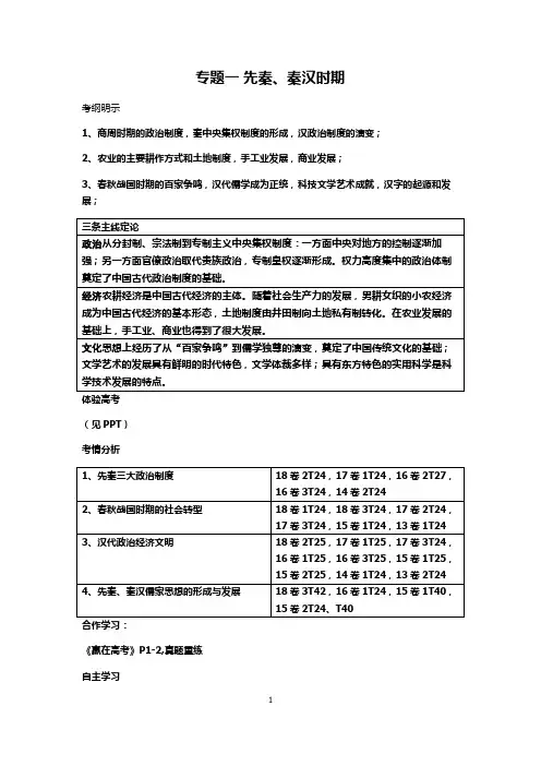 高三历史第二轮复习  专题一    先秦、秦汉时期