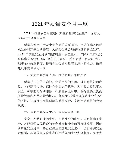 2021年质量安全月主题
