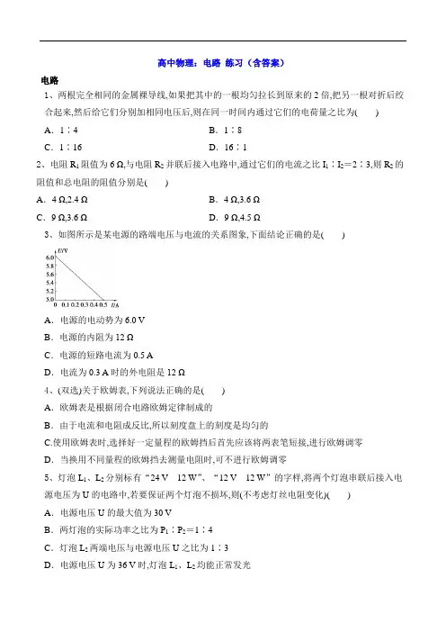 高中物理：电路 练习(含答案)