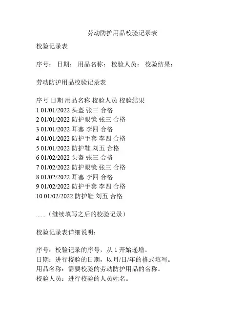 劳动防护用品校验记录表