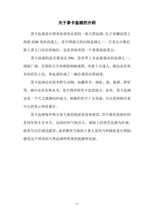 关于茶卡盐湖的介绍