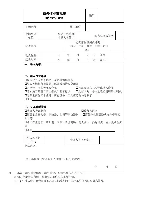 动火作业审批表