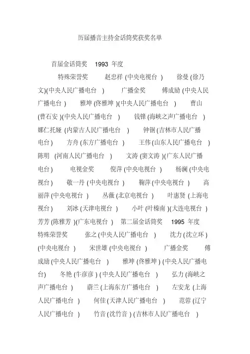 历届播音主持金话筒奖获奖名单