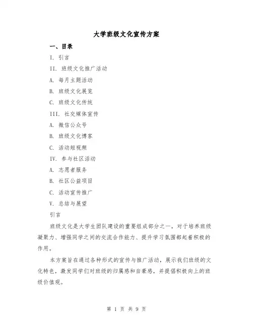 大学班级文化宣传方案(2篇)