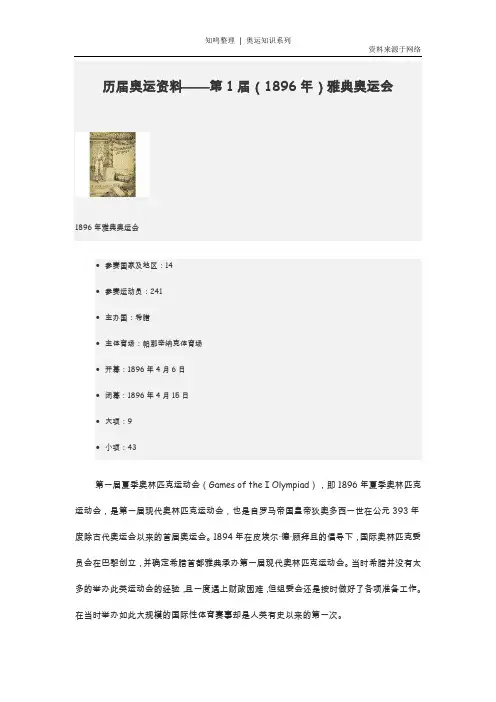 知鸣收藏：历届奥运资料——第1届(1896年)雅典奥运会