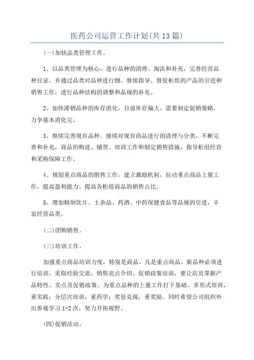 医药公司运营工作计划(共13篇)