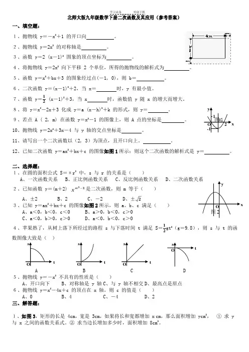 新北师大版九年级数学下册《二次函数》专题练习
