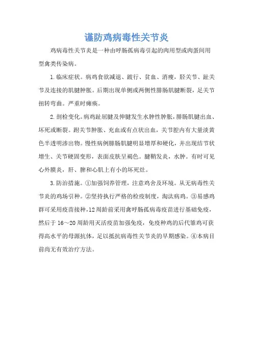 谨防鸡病毒性关节炎