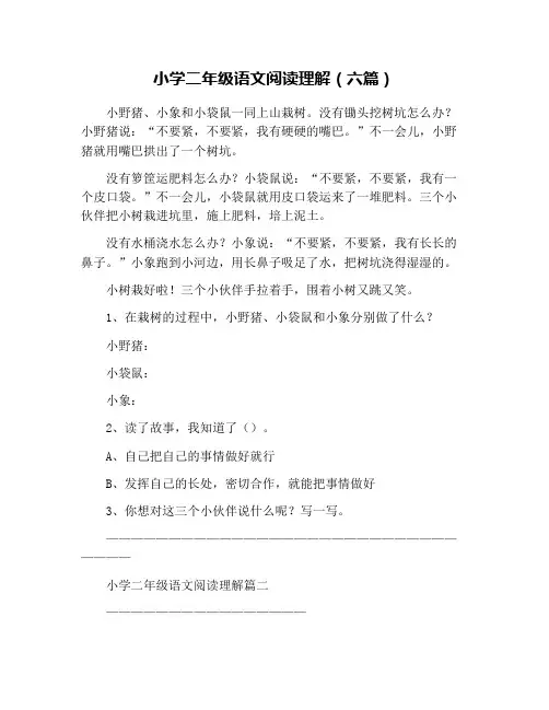 小学二年级语文阅读理解(六篇)