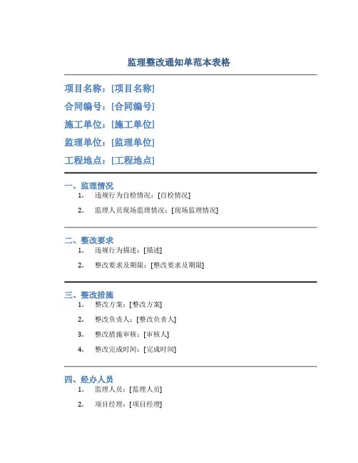 监理整改通知单范本表格