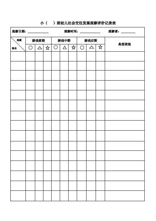 幼儿园：小班幼儿社会交往发展观察评价记录表