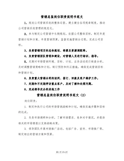 营销总监岗位职责说明书范文(2篇)