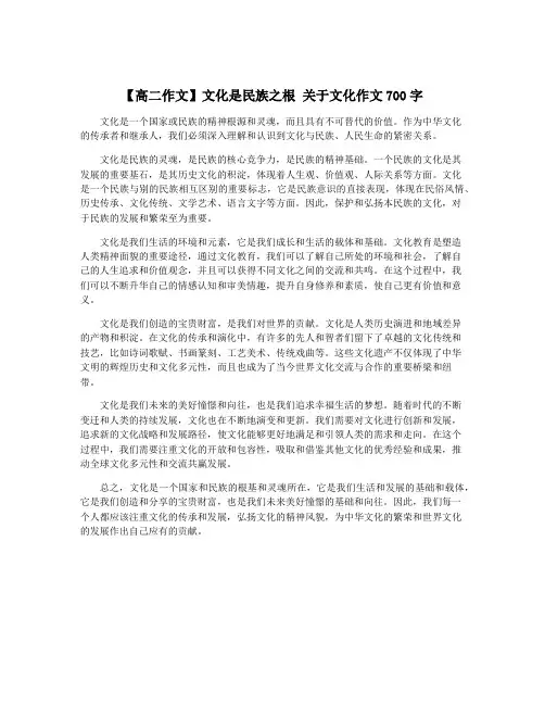 【高二作文】文化是民族之根 关于文化作文700字