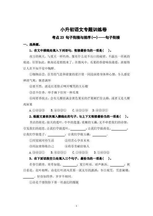 考点23 句子衔接与排序(一)：句子衔接—2024年小升初语文专题训练(统编版)