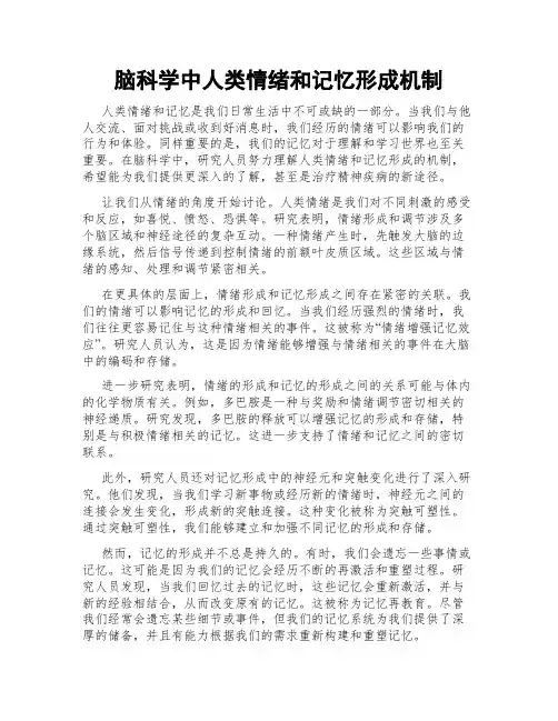 脑科学中人类情绪和记忆形成机制