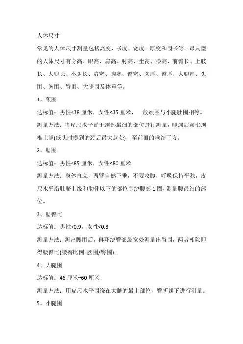 人体尺寸 标准