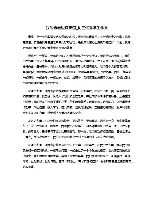 我的青春里有友谊_初三优秀学生作文