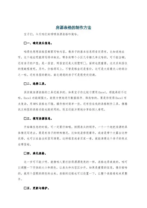 房源表格的制作方法