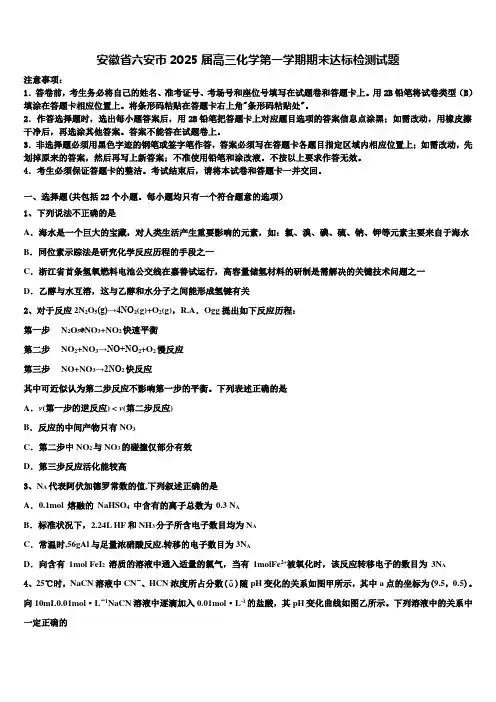 安徽省六安市2025届高三化学第一学期期末达标检测试题含解析