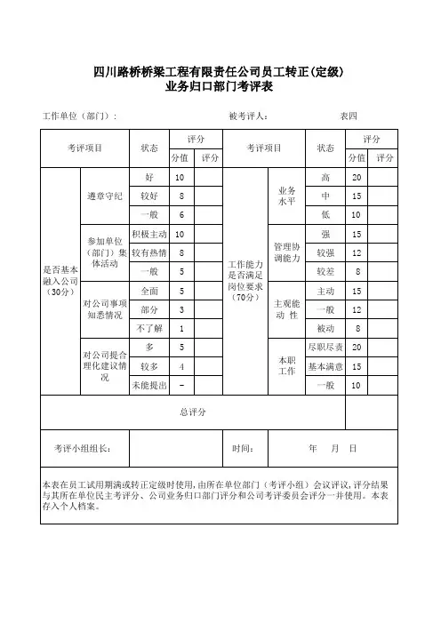 员工转正、定级考核表新