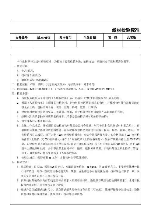 线材检验标准