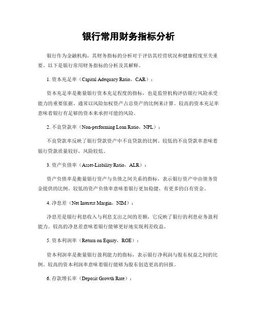 银行常用财务指标分析