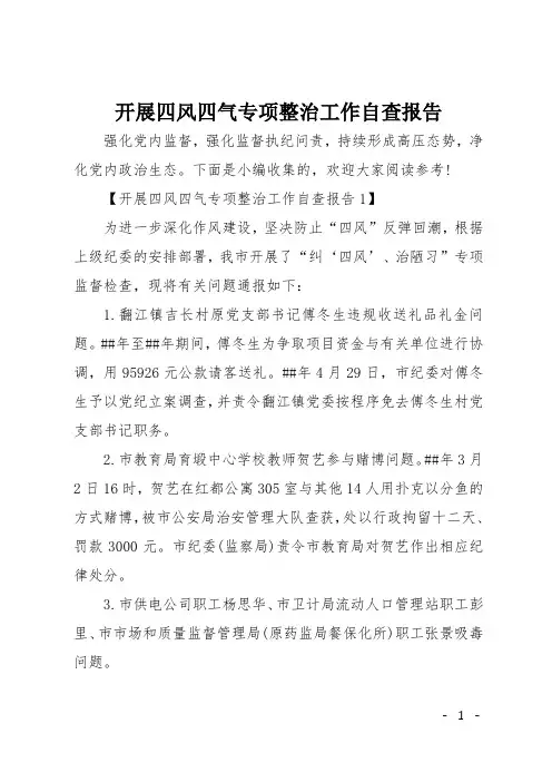 开展四风四气专项整治工作自查报告
