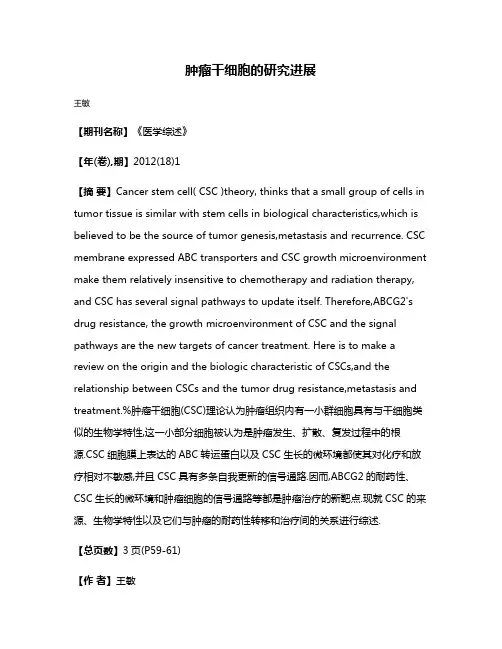 肿瘤干细胞的研究进展