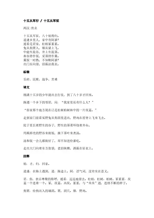 十五从军行 - 十五从军征(佚名作品)原文、翻译及赏析