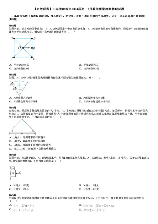 【市级联考】山东省临沂市2024届高三2月教学质量检测物理试题