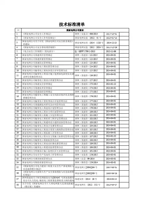 电力工程标准规范清单