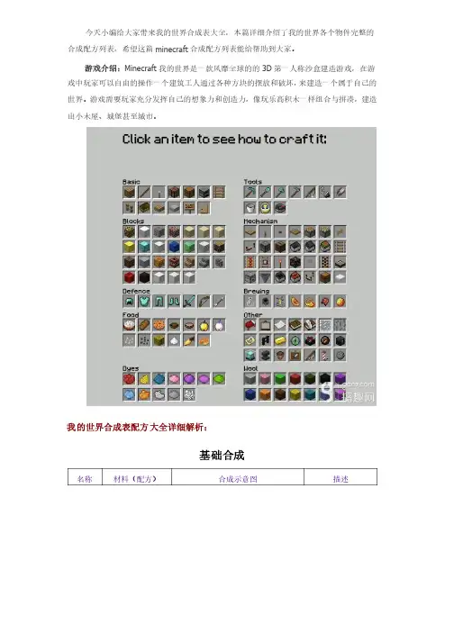 我的世界合成表大全